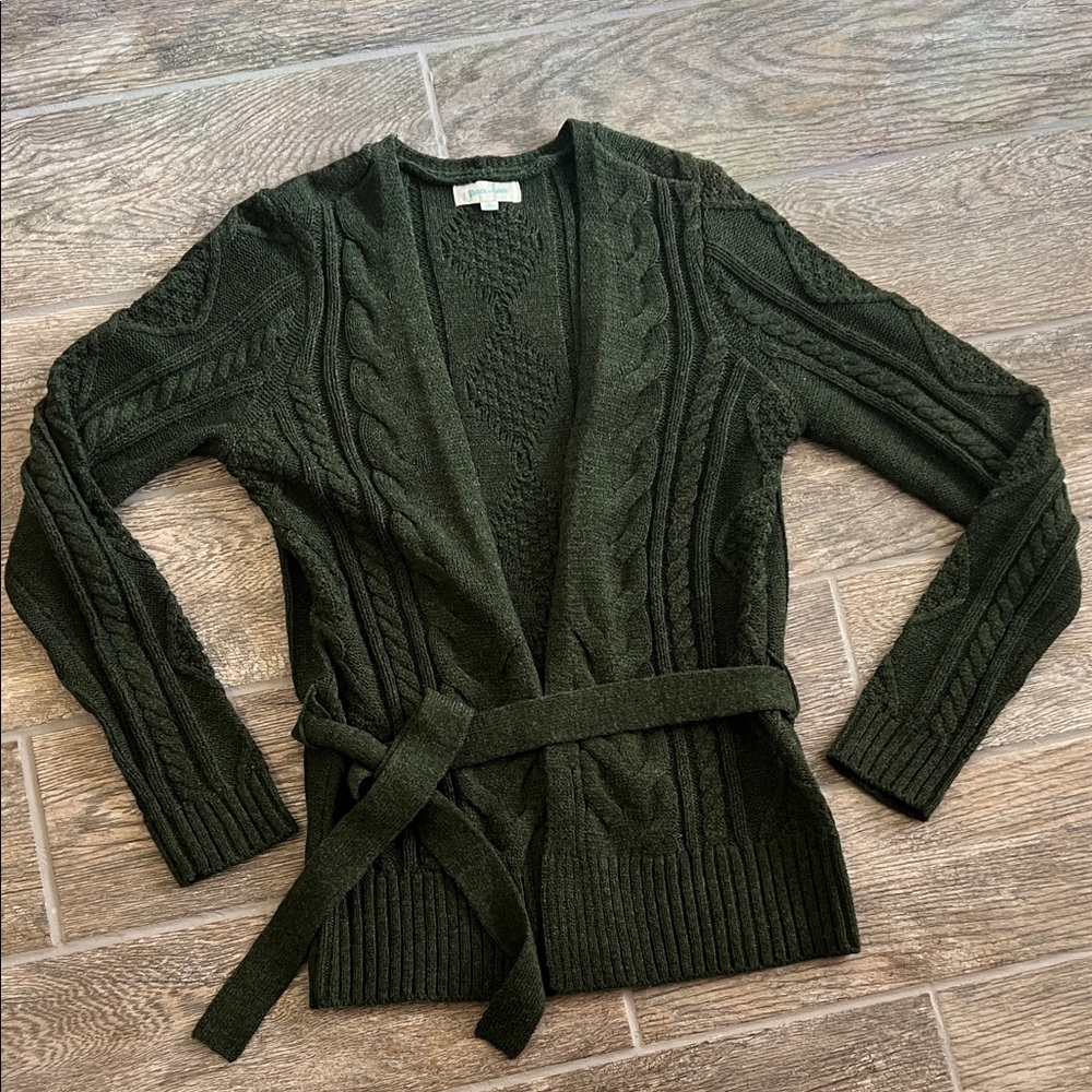 Grace & Lace cardigan cable sweater belt green small